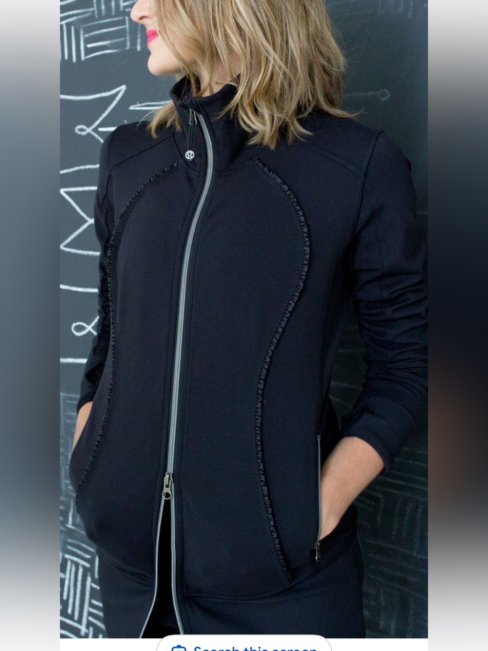 LULULEMON Nice Asana athletica Black Sculpted Zip Bomber Ruffle Jacket